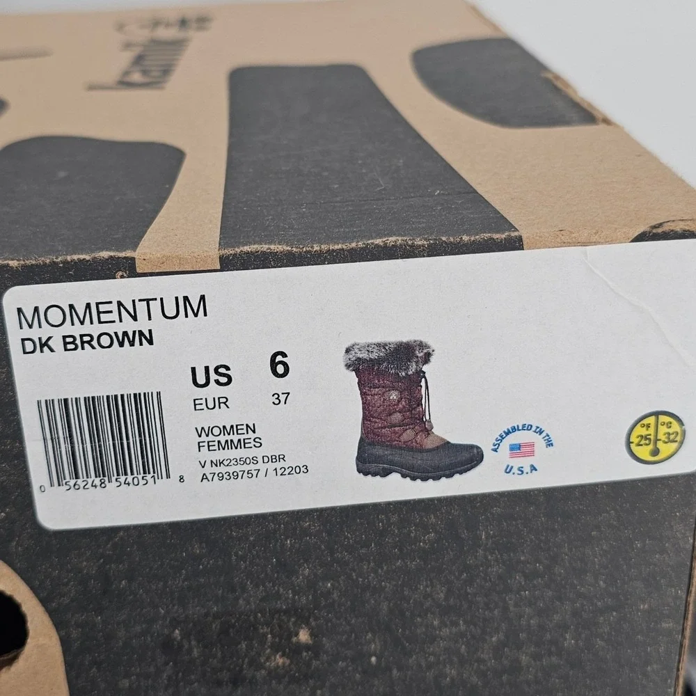 Kamik Momentum Womens Snow Boots Dark Brown Waterproof Insulated Faux Fur Size 6